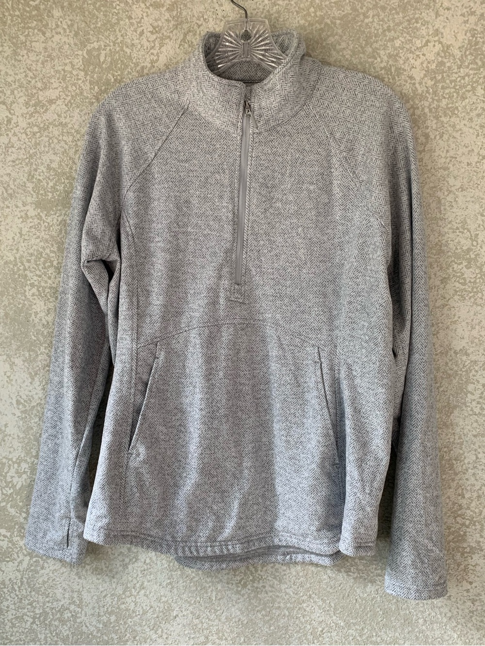 Kyodan Outdoor Women XL Grey Herringbone Quarter Zip Pullover Thumbhole Fleece